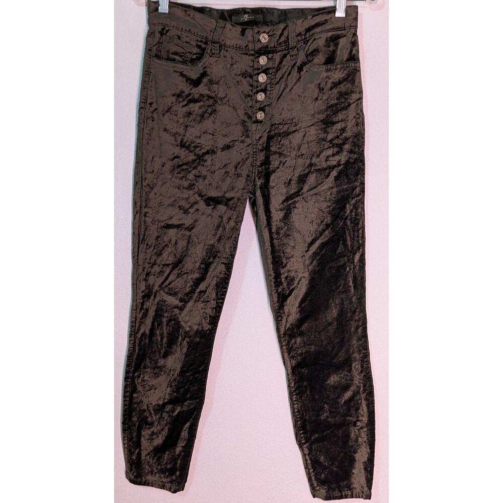 7 For All Mankind Crushed Velvet Pants Womens Size 29 (30x25) Green Skinny (940